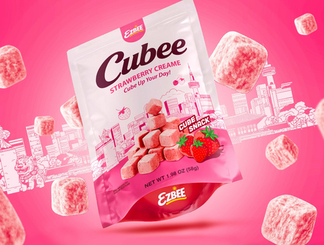 CUBEE Strawberry Cream Soft Cube Snack - Sweet Strawberry & Cream Flavor 1.83oz (52g)