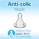 Dr. Brown’S Natural Flow Level 2 Narrow Baby Bottle Silicone Nipple, Medium Flow, 3M+, 100% Silicone Bottle Nipple, 6 Count