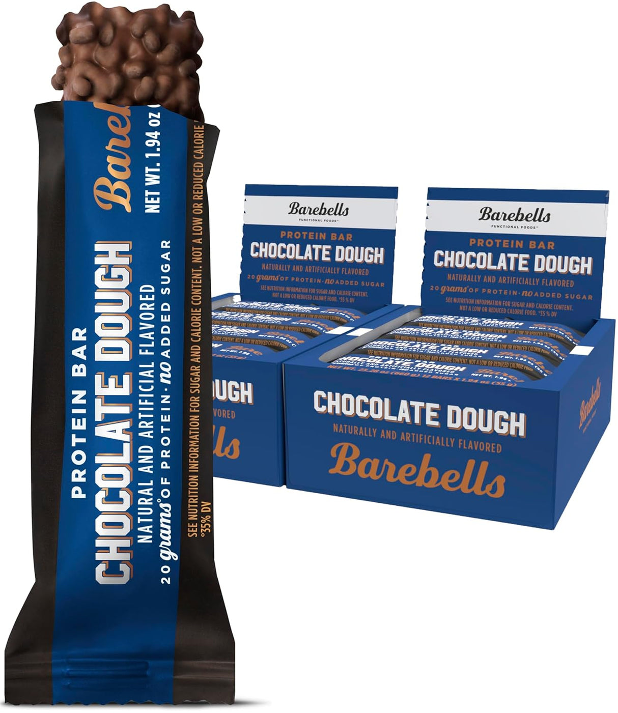 Barebells Protein Bars Chocolate Dough - 12 Count, Pack of 2 - Protein Snacks with 20G of High Protein - Low Carb Protein Bar with 1G of Total Sugars - Perfect on the Go Low Carb Snack & Breakfast Bars