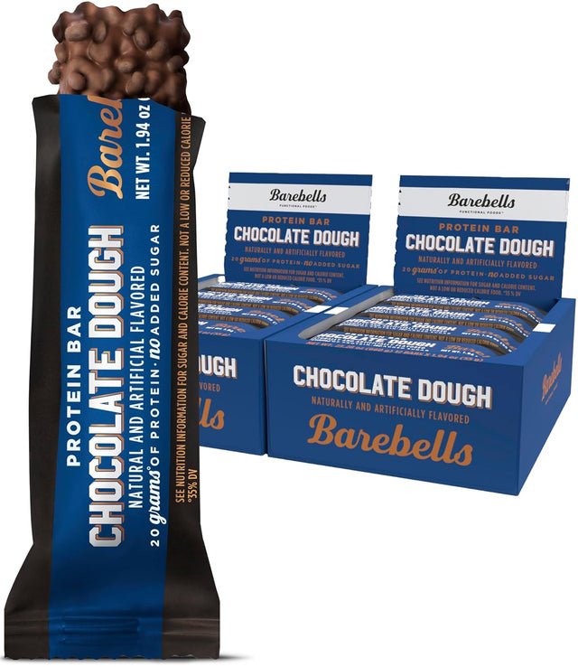 Barebells Protein Bars Chocolate Dough - 12 Count, Pack of 2 - Protein Snacks with 20G of High Protein - Low Carb Protein Bar with 1G of Total Sugars - Perfect on the Go Low Carb Snack & Breakfast Bars