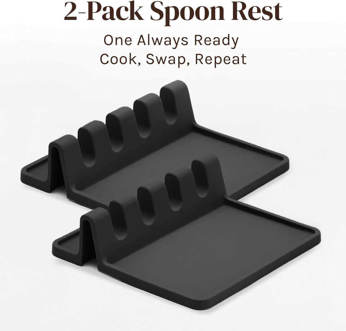 Cooler Kitchen Black Silicone Spoon Rest for Stove Top with Drip Pad (Two Pack) - Heat-Resistant, Bpa-Free Utensil Rest & Spoon Holder for Kitchen Counter - Grill Utensil Holder for Spatulas