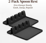Cooler Kitchen Black Silicone Spoon Rest for Stove Top with Drip Pad (Two Pack) - Heat-Resistant, Bpa-Free Utensil Rest & Spoon Holder for Kitchen Counter - Grill Utensil Holder for Spatulas