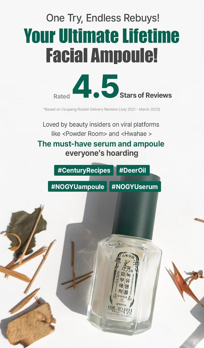 Nogyu Skin Rebirth Ampoule 40 Ml / 1.35 Fl Oz – Hydrating Face Serum with Deer Fat Oil, Sacha Inchi Oil & Hyaluronic Acid