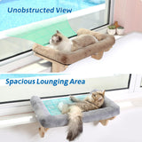 Zakkart Cat Perch for Window Sill with Bolster - Orthopedic Hammock Design with Premium Hardwood & Robust Metal Frame - Cat Window Seat for Large Cats and Kittens - Natural Color Wood Gray Bed, 24''W