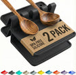 Cooler Kitchen Black Silicone Spoon Rest for Stove Top with Drip Pad (Two Pack) - Heat-Resistant, Bpa-Free Utensil Rest & Spoon Holder for Kitchen Counter - Grill Utensil Holder for Spatulas