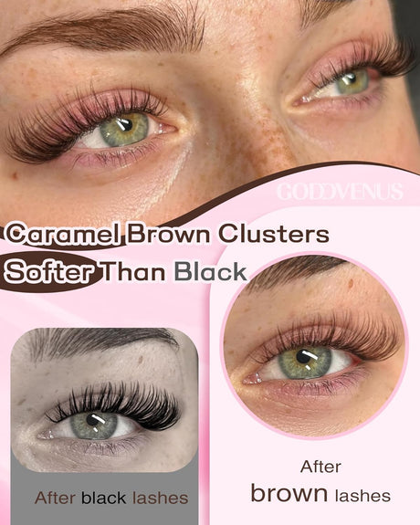 Brown Lash Clusters Kit Natural 300Pcs Wispy Lashes Cluster Eyelash Cluster Extensions Kit C Curve Individual Lashes Extensions Kit for DIY Waterproof & Long - Lasting (Light Brown10-16Mm)