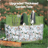 Grenebo Gardening Tools 9-Piece Heavy Duty Garden Hand Tools with Fashion and Durable Garden Tools Organizer Handbag, Rust-Proof Garden Tool Set, Ideal Gardening Gifts for Women