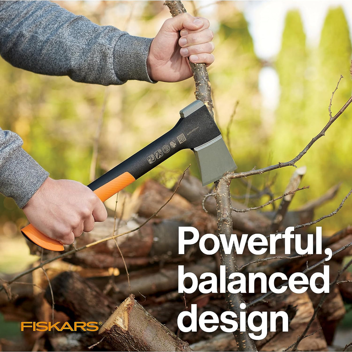 Fiskars X13 Ultralight Hiking Axe 13", Ultra-Sharp Forged Steel Blade for Efficient Chopping & Camping, 15% Lighter High-Visibility Orange Fibercomp Handle Drives Tent Stakes, Sheath Included