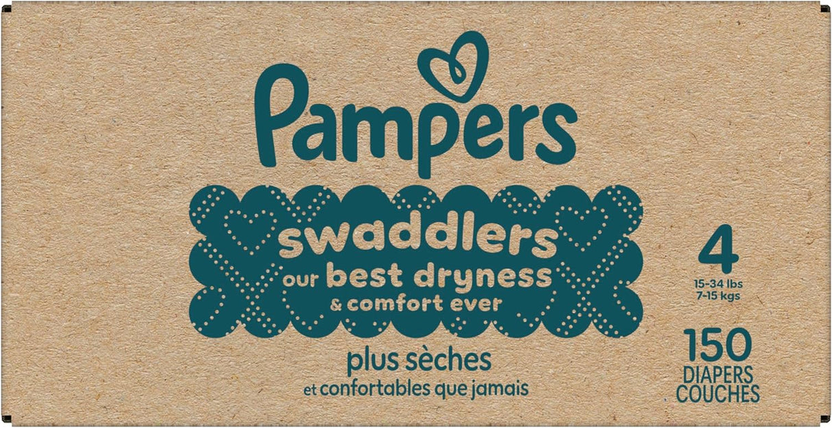 Pampers Swaddlers Diapers, Size 4 (15-34 Lbs), 150 Count, Absorbent, Keeps Baby Dry and Comfortable, Skin Safe Disposable Baby Diaper (Packaging May Vary)