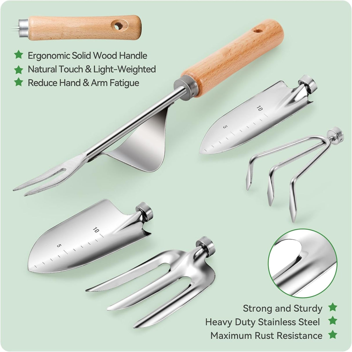 Grenebo Gardening Tools 9-Piece Heavy Duty Garden Hand Tools with Fashion and Durable Garden Tools Organizer Handbag, Rust-Proof Garden Tool Set, Ideal Gardening Gifts for Women