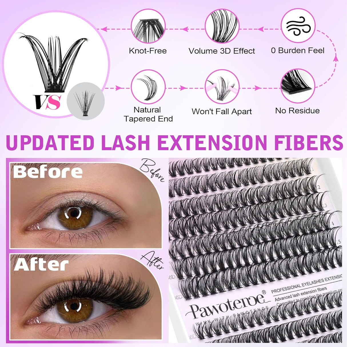 Pawotence Lash Extension Kit DIY 280Pcs Lash Clusters Eyelash Extension Kit, 9-16Mm 30D 40D Individual Lashes Kit with Lash Bond and Seal, Lash Tweezers for Self Use (30D&40D, 0.07D, 9-16Mm, Kit)
