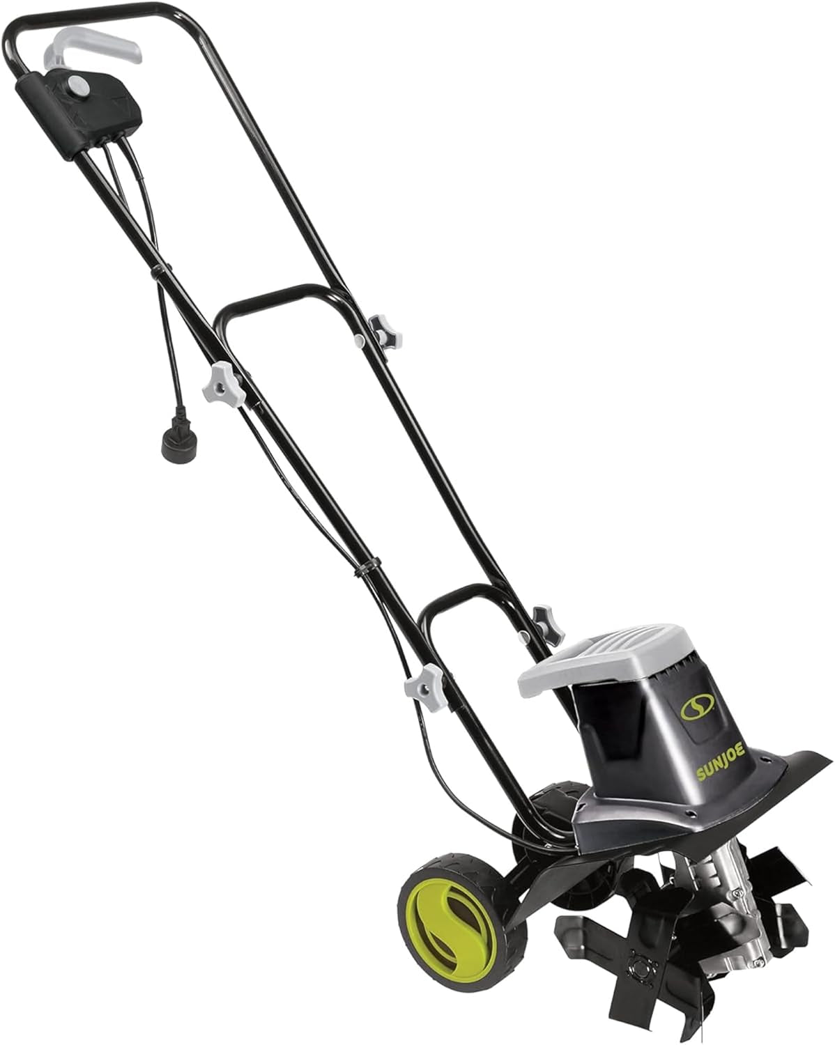 Sun Joe Electric Garden Tiller and Cultivator with 3 Position Height Adjustment Maximum 12-Inch Cultivating Width and 8 Amp Motor, TJ602E