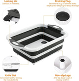 Collapsible BBQ Prep Tub with Lid, Foldable Camping Sink with Colander, Cutting Board, Dish Basin for Kitchen, Bowl, Vegetable and Fruit, Storage Basket for Picnic-Black