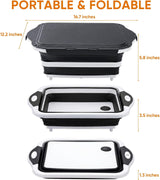 Collapsible BBQ Prep Tub with Lid, Foldable Camping Sink with Colander, Cutting Board, Dish Basin for Kitchen, Bowl, Vegetable and Fruit, Storage Basket for Picnic-Orange
