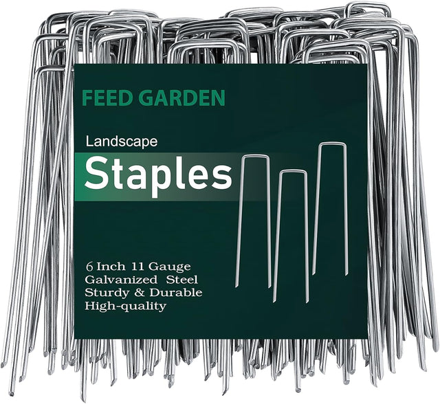 FEED GARDEN 6 Inch 50 Pack Hot-Dip Galvanized Landscape Staples Plant Cover Spikes 11 Gauge Tent Stakes Garden Stakes Landscaping Fabric SOD Pins Yard Pins for Decoration Weed Barrier Fabric