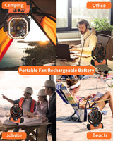 ADUST Camping Fan - 20000Mah Battery Powered Fan Battery Operated Rechargeable Portable Outdoor Tent Fans with Hanging Hook, Cordless, 4 Speeds, Remote Control - Orange