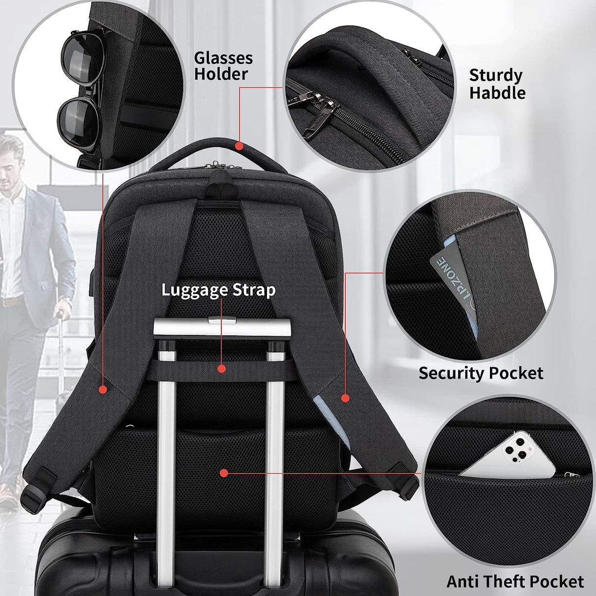 DUSLANG 17 Inch Laptop Backpack for Travel Water Resistant College Backpack for Men/Women Laptop Bag with USB Charging Port,Black