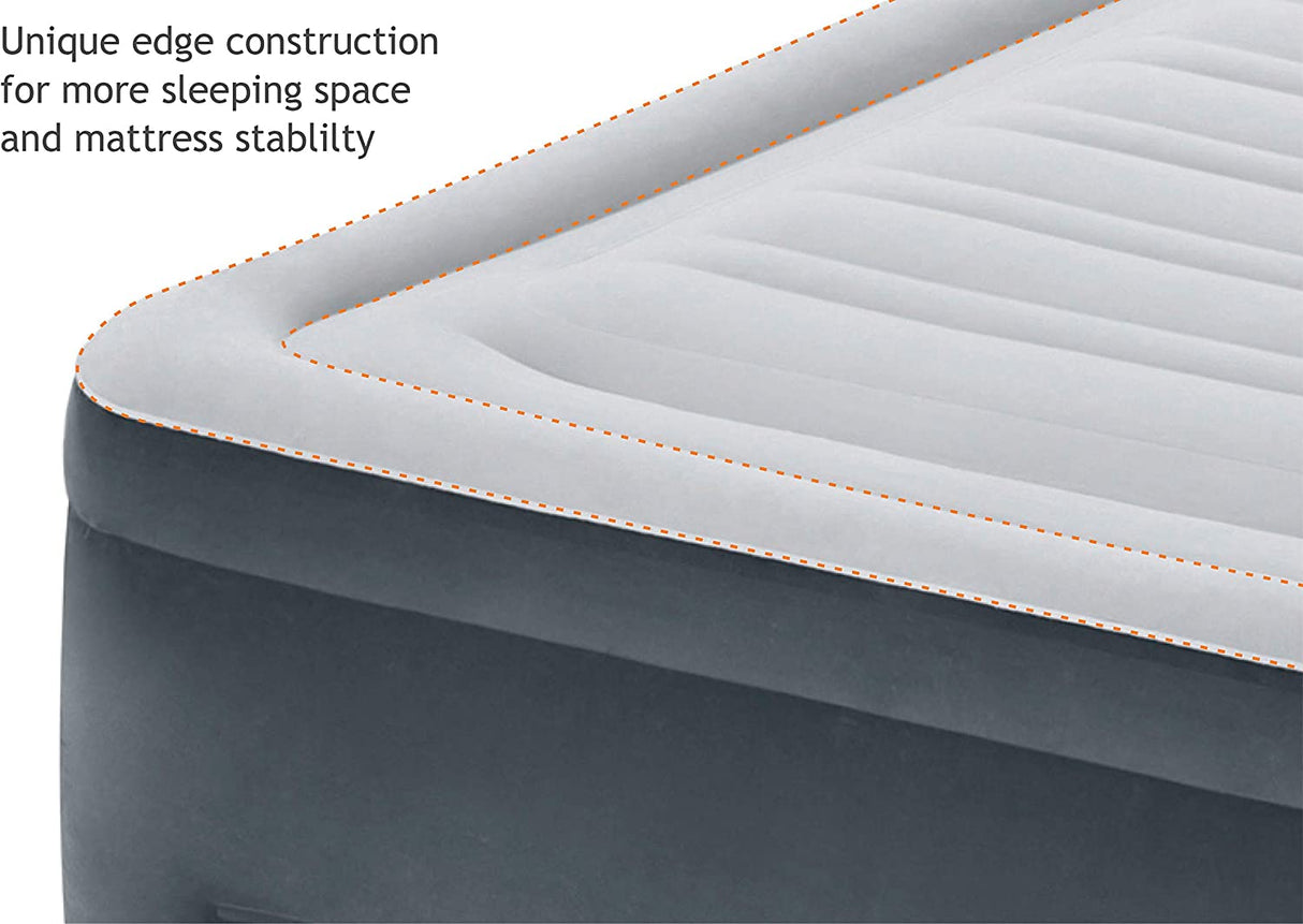 Intex 64417ED 22In Queen Dura-Beam Comfort Plush High-Rise Inflatable Air Mattress with Built in Pump for Travel and Camping, 600Lb Weight Capacity