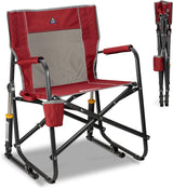 GCI Outdoor Freestyle Rocker Camping Chair | Portable Folding Rocking Chair with Solid, Durable Armrests, Drink Holder & Comfortable Backrest — Cinnamon