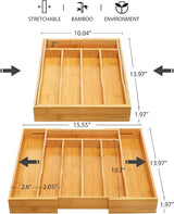 Expandable Bamboo Kitchen Drawer Organizer for Cutlery and Utensils, Adjustable Bamboo Wood Cutlery Tray in Drawer for Flatware and Silverware in Kitchen, (Natural)