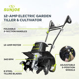 Sun Joe Corded Electric Garden Cultivator with Steel Blades, 6.3-Inch Wide Path, 2.5-Amp Motor - Heavy-Duty Cultivating Machine for Soil Prep, Lawn & Garden Maintenance, TJ599E