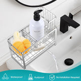 Sinnsally Kitchen Sponge Holder,Sink Caddy Organizer with High Brush Holder,Stainless Steel Sink Box Dish Scrubber Holder,Soap Tray for Kitchen Counter Accessories & Storage Rack (2 Tier - Silver)