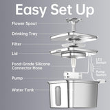 Veken Innovation Award Winner Stainless Steel Cat Water Fountain, 108Oz/3.2L Automatic Pet Fountain Dog Water Dispenser with 3 Replacement Filters & Silicone Mat, Gifts for Cats, Dogs (Silver)