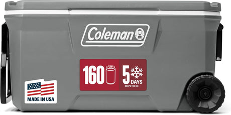 Coleman Classic Series Insulated Portable Rolling Cooler with Wheels, Leak-Resistant Outdoor Hard Cooler Keeps Ice up to 5 Days, 65-Quart