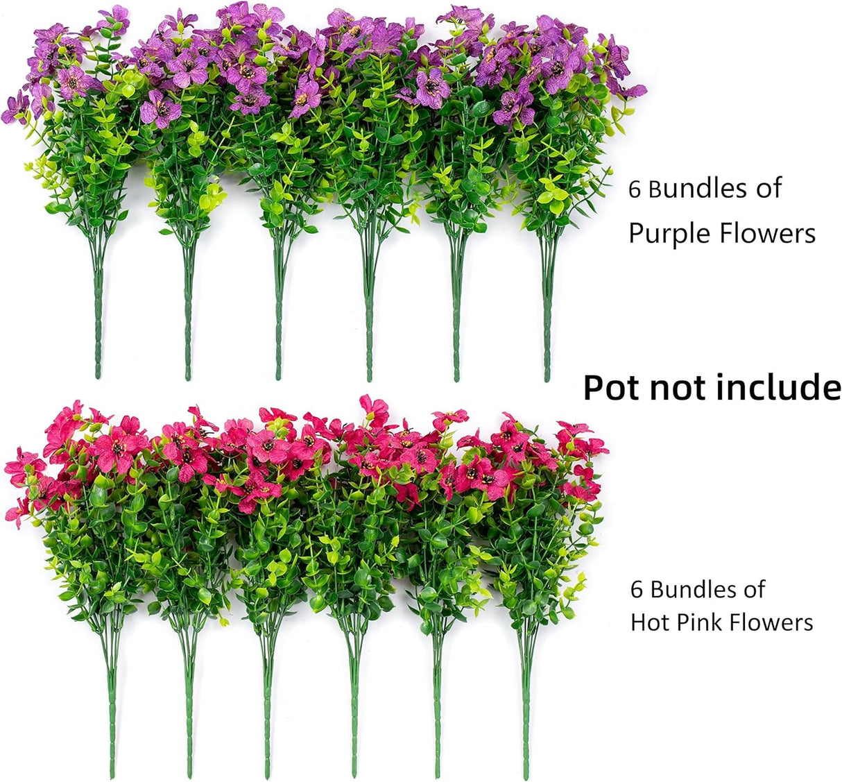 Hyeflora Artificial Flowers for Outdoor Indoor Garden Home Decoration, Faux Flower Daisy with Eucalyptus Leaves Fake Plants Greenery Boxwood Porch Patio, 12 Bundles (Purple Pink)