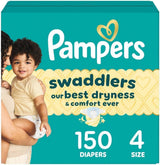 Pampers Swaddlers Diapers, Size 4 (15-34 Lbs), 150 Count, Absorbent, Keeps Baby Dry and Comfortable, Skin Safe Disposable Baby Diaper (Packaging May Vary)