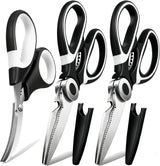 OMDAR Food Grade Kitchen Scissors All Purpose 3 Pack - Heavy Duty Stainless Steel Cooking Shears for Cutting Meat, Food, Fish, Poultry Sharp Sissors for Dishwasher Safe - with Protective Sheath