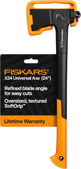 Fiskars X24 Universal Axe 24", Forged Steel Blade for Felling Trees & All-Purpose Chopping, Shock-Absorbing Fibercomp Handle & Low-Friction Coating for Clean Cuts in Fresh Resinous Wood
