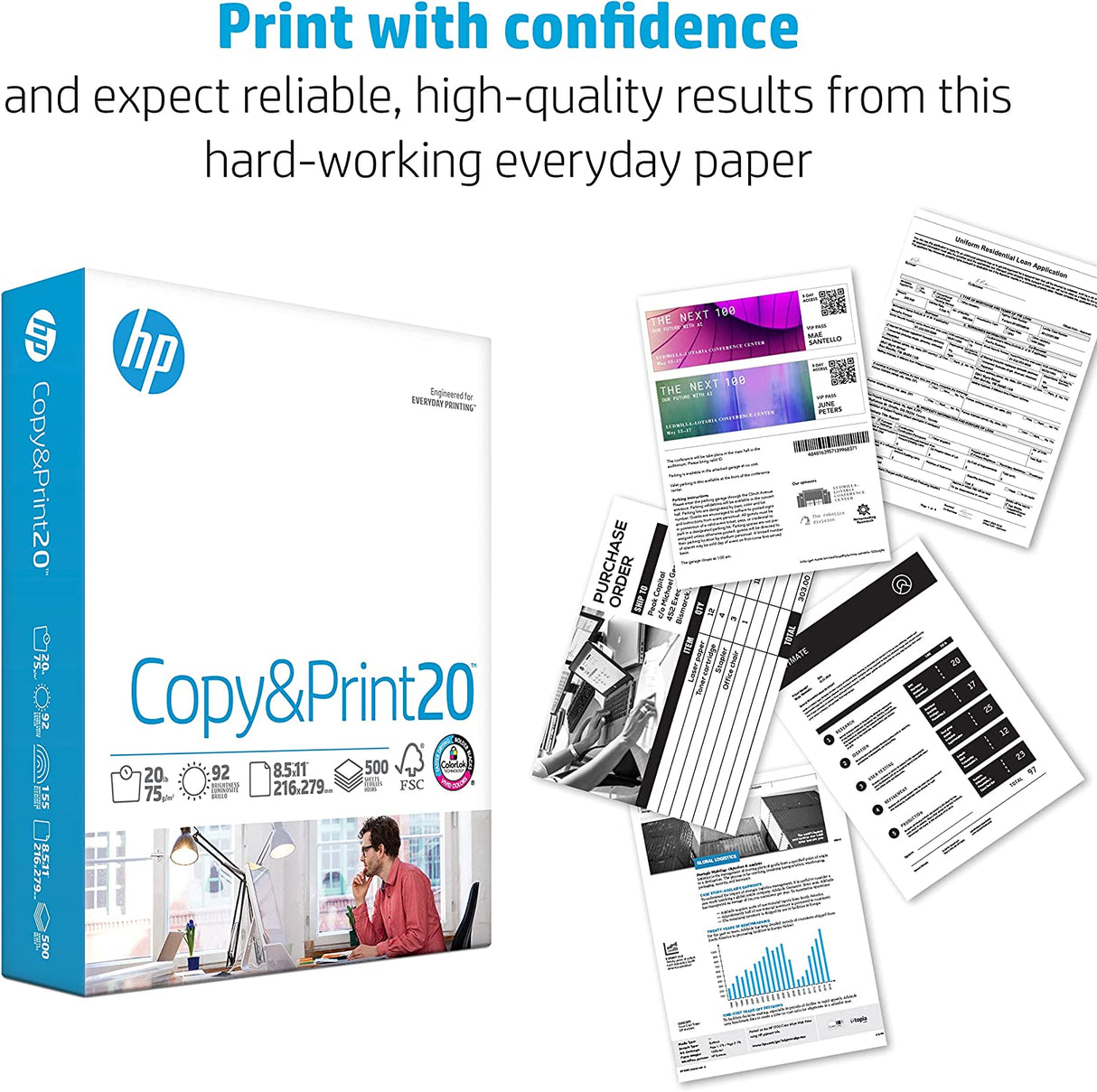 HP Printer Paper | 8.5 X 11 Paper | Copy &Print 20 Lb | 1 Ream Case - 500 Sheets| 92 Bright | FSC Certified | 200060