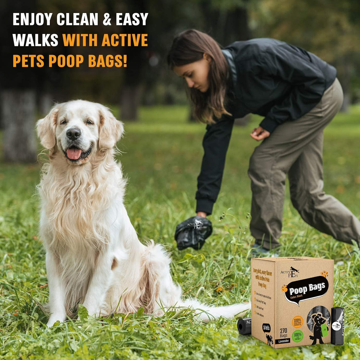 Active Pets Extra Thick Lavender-Scented Dog Waste Bags - Leak-Proof & Easy-Tear for Eco-Friendly Poop Disposal