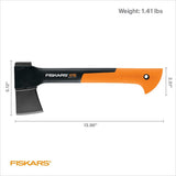 Fiskars X7 Small 14" Hatchet Axe with Sheath for Chopping Wood Kindling for Campfires, Outdoors & Camping, Insert-Molded Forged Steel Head, Low-Friction Blade, Shock Absorbing Handle & Non-Slip Grip