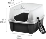 IRIS USA Cat Litter Box Large Open Top with High Sided Walls Tall Scatter Shield Scoop Included Easy Clean Plastic Pan Stain Resistant for Big Cats Kittens Indoor Multi-Cat Households