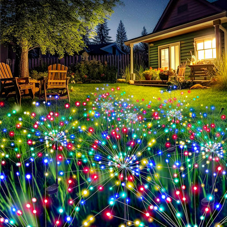 GIGALUMI Garden Decor Outdoor Lights 120LED 2Pack, Solar Garden Lights outside Fairy Firework Decorative,Solar Powered for Yard Pathway Flowerbed Planter Balcony Patio 4Th of July Decor (Multicolor