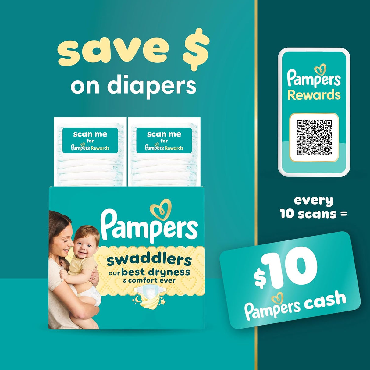 Pampers Swaddlers Diapers, Size 4 (15-34 Lbs), 150 Count, Absorbent, Keeps Baby Dry and Comfortable, Skin Safe Disposable Baby Diaper (Packaging May Vary)