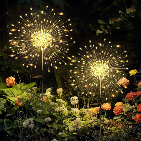 GIGALUMI Garden Decor Outdoor Lights 120LED 2Pack, Solar Garden Lights outside Fairy Firework Decorative,Solar Powered for Yard Pathway Flowerbed Planter Balcony Patio 4Th of July Decor (Multicolor