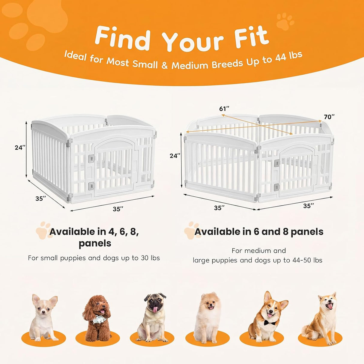 NEWBULIG Dog Playpen 4-Panel, 24IN Puppy Playpen, Stable Dog Play Pen Indoors/Outdoor with Secure Locking Door, Plastic Pet Fence for Small & Medium Dogs