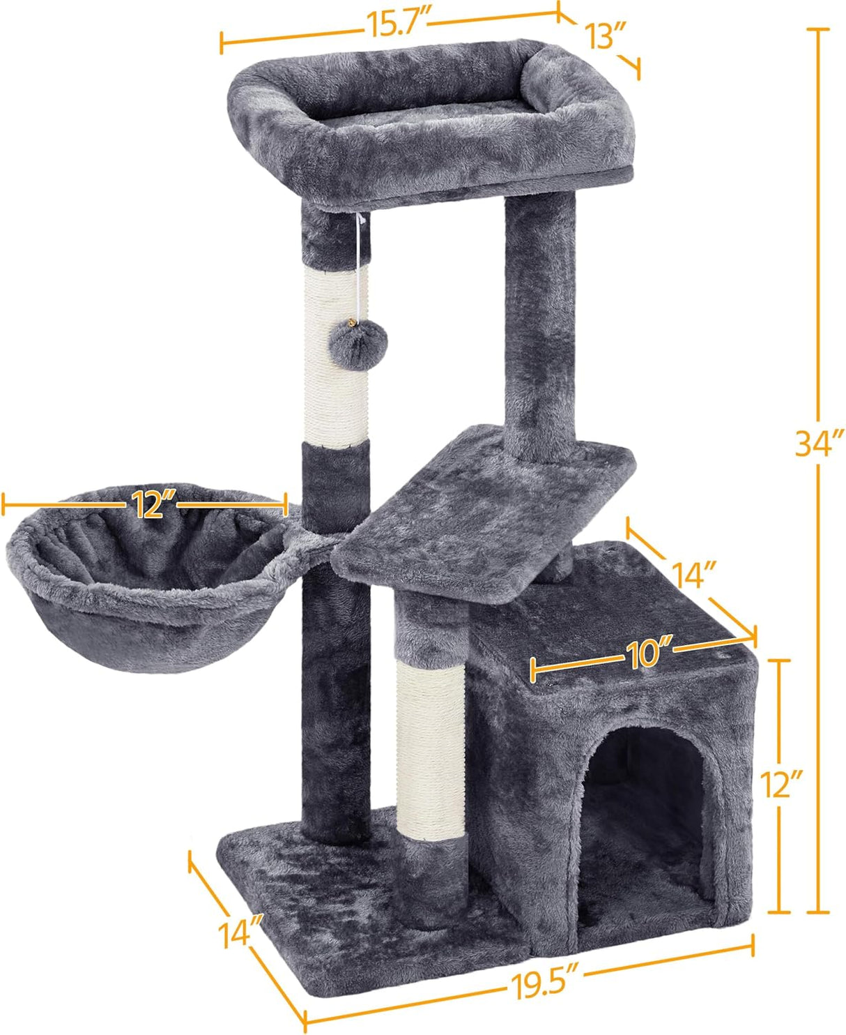 Topeakmart Cat Tree, 34In Cat Tower, Multi-Level Cat Condo with Extra Scratch Boards and Sisal Posts as Kitty Activity Center Pet Stand Tree for Indoor Kittens