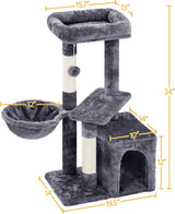 Topeakmart Cat Tree, 34In Cat Tower, Multi-Level Cat Condo with Extra Scratch Boards and Sisal Posts as Kitty Activity Center Pet Stand Tree for Indoor Kittens