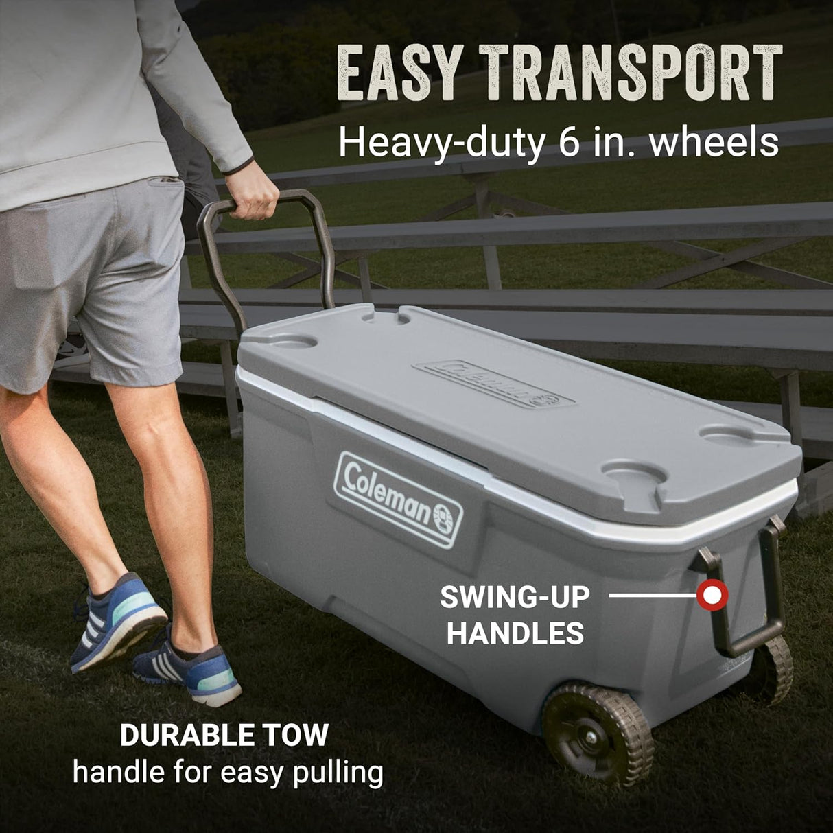 Coleman Classic Series Insulated Portable Rolling Cooler with Wheels, Leak-Resistant Outdoor Hard Cooler Keeps Ice up to 5 Days, 65-Quart