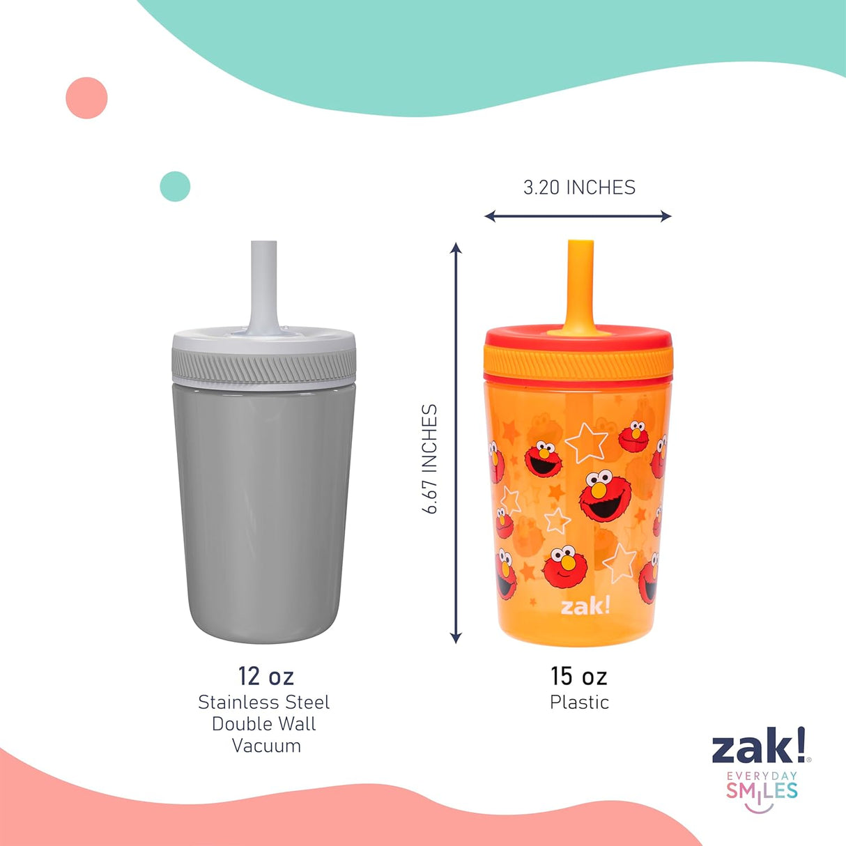 Zak Designs Sesame Street Kelso Toddler Tumblers for Travel or at Home, 15Oz 2-Pack Durable Plastic Sippy Cups with Leak-Proof Design Is Perfect for Kids (Elmo and Cookie Monster)