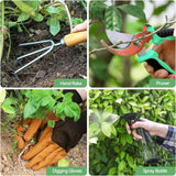 Grenebo Gardening Tools 9-Piece Heavy Duty Garden Hand Tools with Fashion and Durable Garden Tools Organizer Handbag, Rust-Proof Garden Tool Set, Ideal Gardening Gifts for Women
