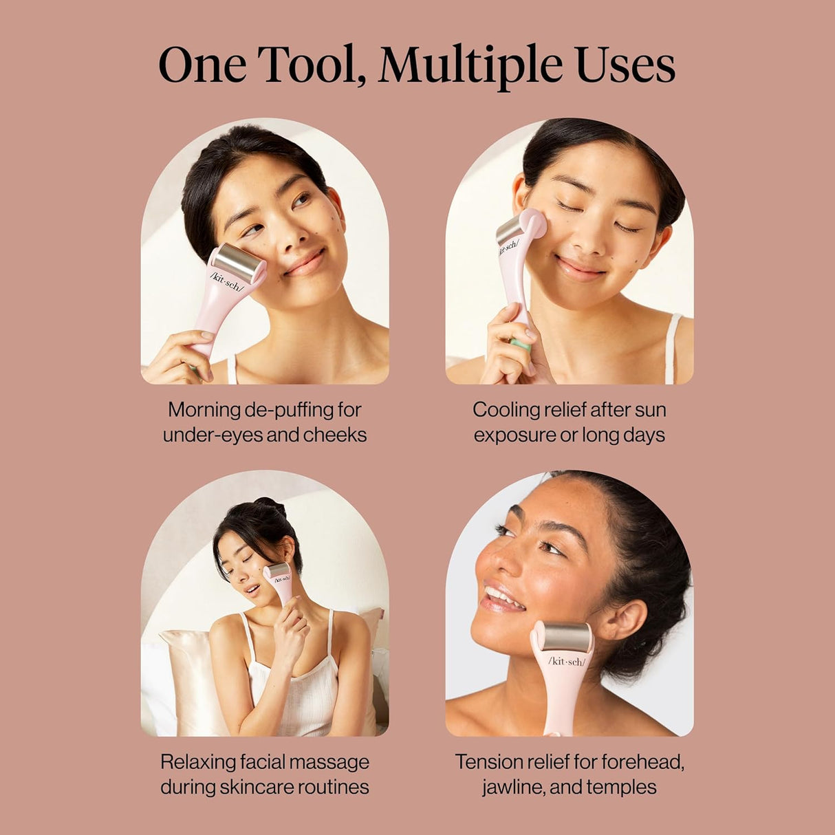 Kitsch Ice Roller for Face – Stainless Steel Ice Face Roller to Reduce Puffiness, Redness & Headaches – Cooling Facial Roller for Skin Care, Irritation Relief & Spa-Like Experience at Home-Pink