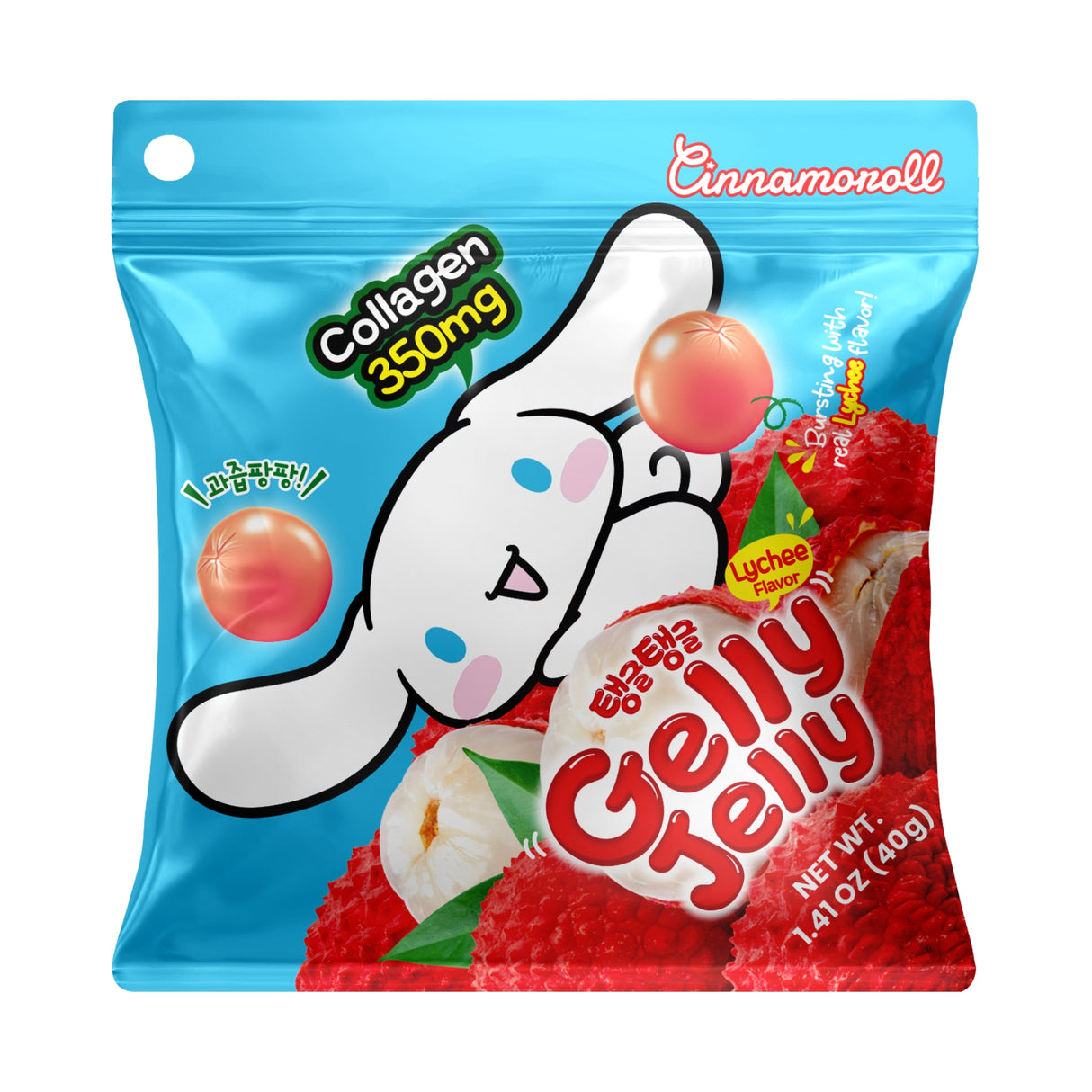 Gelly Jelly Cinnamoroll Lychee Flavor Collagen Jelly Snack - 350mg Collagen, Soft Chewy Fruit Jelly, 40g